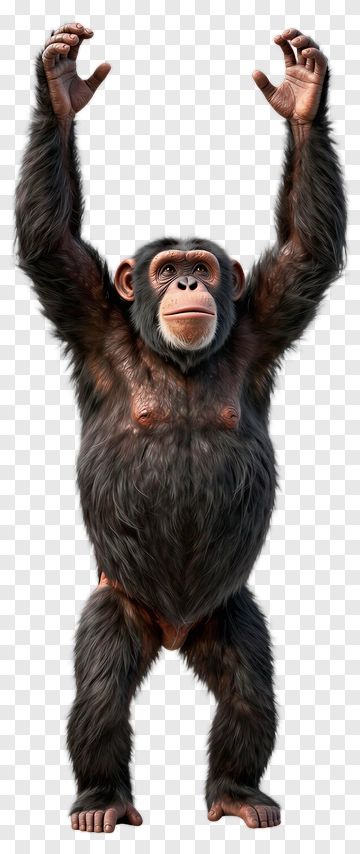 Chimpanzee Standing With Arms Raised PNG
