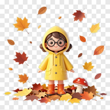 Child In Yellow Raincoat With Glasses PNG