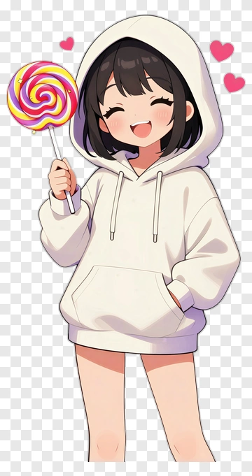 Happy Girl Holding A Colorful Lollipop PNG