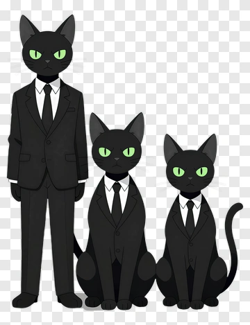 Three Black Cats In Business Suits PNG