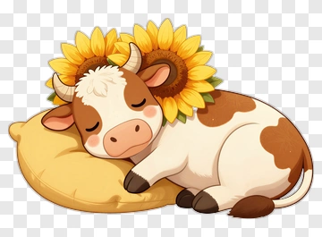 Sleeping Cow With Sunflowers PNG