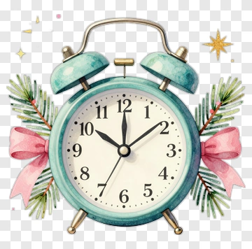 Teal Alarm Clock With Festive Decor PNG