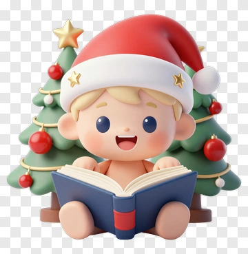 Child Reading Book With Santa Hat PNG