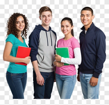 Four Smiling Students Holding Notebooks PNG