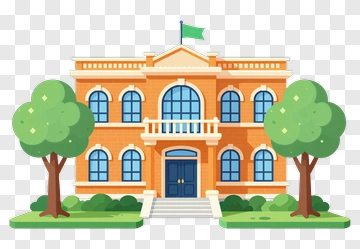 School Building With Green Flag PNG