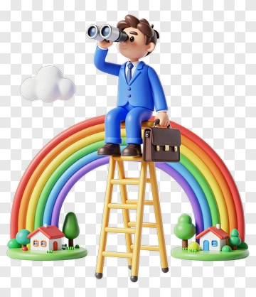 Businessman On Ladder Looking Through Binoculars PNG