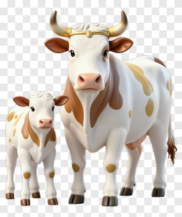 Cow And Calf With Gold Horns PNG