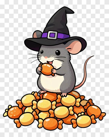 Cute Mouse In Witch Hat Holding Candy PNG