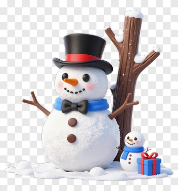 Snowman With Top Hat And Gift PNG