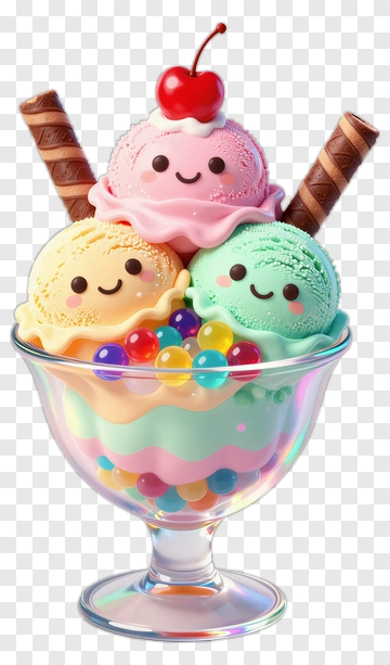 Cute Ice Cream With Cherry And Wafer PNG