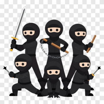 Group Of Ninjas In Combat Stance PNG