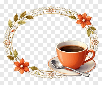 Orange Coffee Cup With Flower Frame PNG