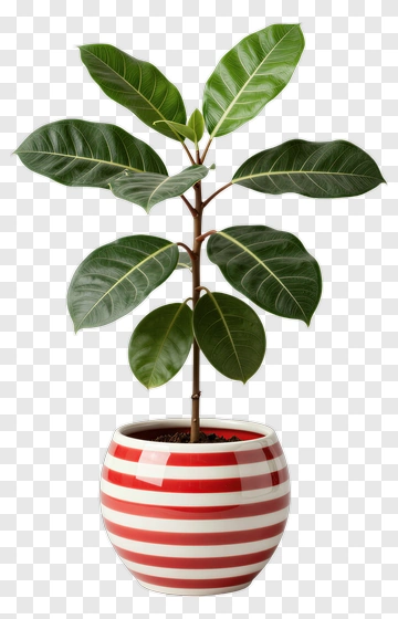 Fig Tree In Red And White Striped Pot PNG