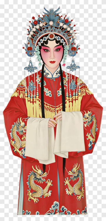 Peking Opera Performer In Red Dragon Robe PNG