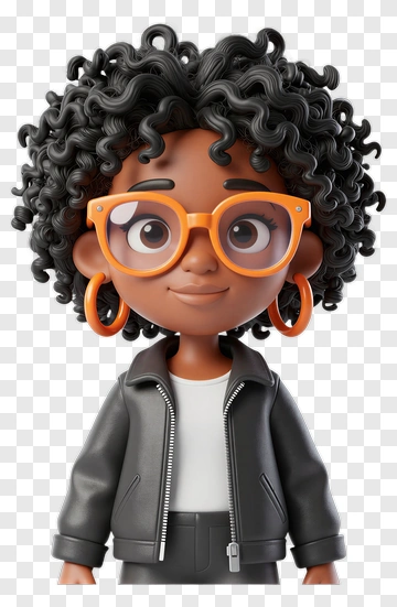 Cartoon Character With Curly Hair And Glasses PNG