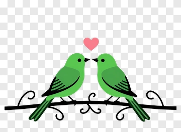Two Green Birds With A Pink Heart PNG