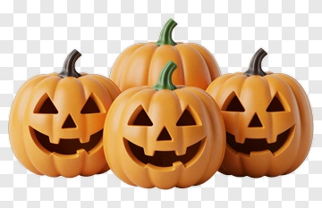 Three Jack-o'-lanterns With Carved Faces PNG