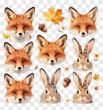 Fox And Rabbit Faces PNG