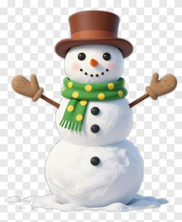 Snowman With Top Hat And Scarf PNG