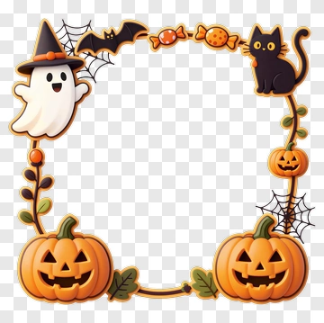 Halloween Frame With Ghost Cat And Pumpkins PNG