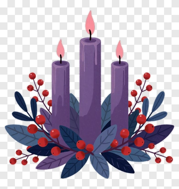 Purple Candles With Berry Wreath PNG
