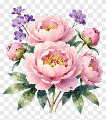 Pink Peony And Purple Flower Bouquet PNG