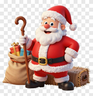 Santa Claus With Gift Bag And Walking Stick PNG