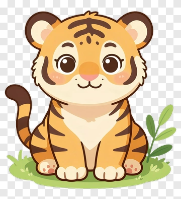 Cute Tiger Cub Sitting On Grass PNG