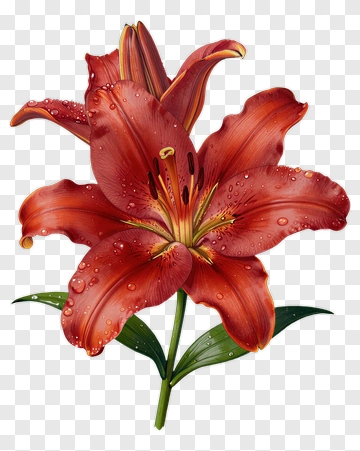 Red Lily With Water Droplets PNG