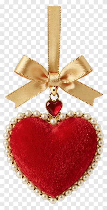Red Heart Ornament With Pearl Border PNG