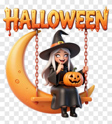 Halloween Witch On Swing PNG