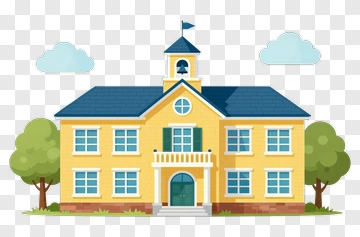 Yellow School Building With Bell Tower PNG