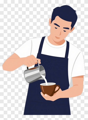 Barista Pouring Milk Into Coffee Cup PNG
