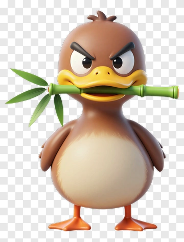 Angry Duck Holding Bamboo PNG