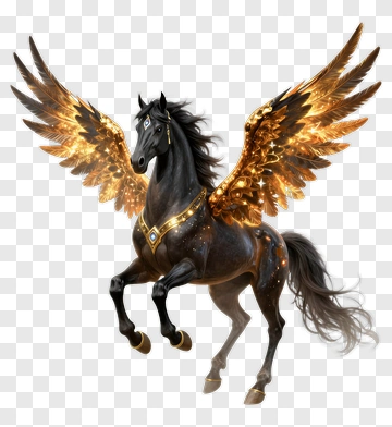Pegasus With Golden Wings PNG
