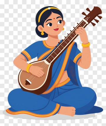 Woman Playing Sitar In Traditional Attire PNG