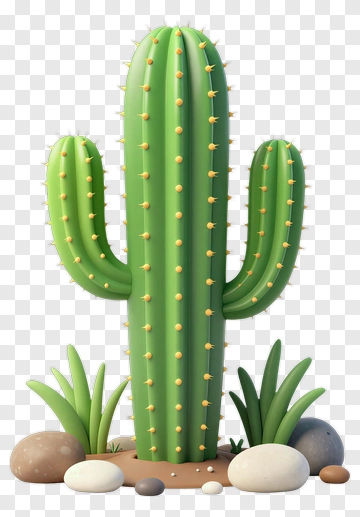 Cactus With Surrounding Rocks And Plants PNG