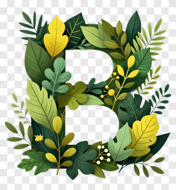 Letter B Surrounded By Green And Yellow Leaves PNG