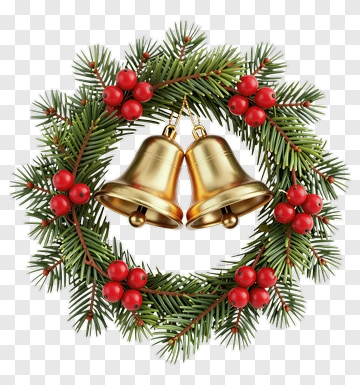 Christmas Wreath With Gold Bells PNG