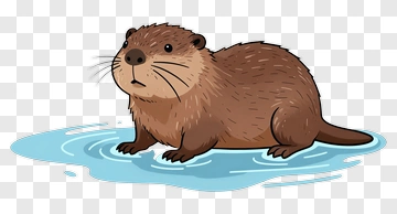Cartoon Beaver In Water PNG