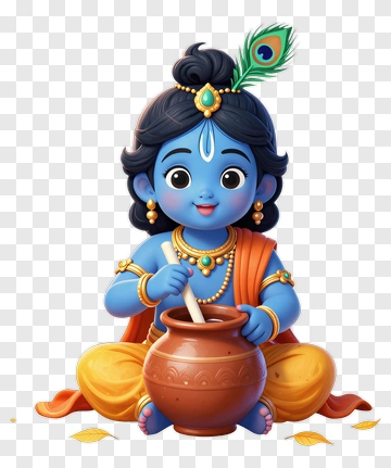Child Krishna With Peacock Feather And Pot PNG