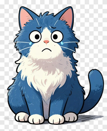 Blue And White Cartoon Cat With Tears PNG