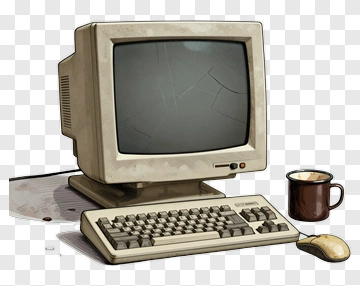 Retro Computer Setup With Cracked Monitor PNG
