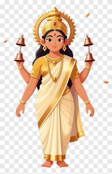 Goddess Durga With Bells And Sari PNG