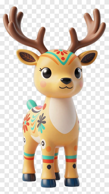 Colorful Cartoon Deer Figurine PNG
