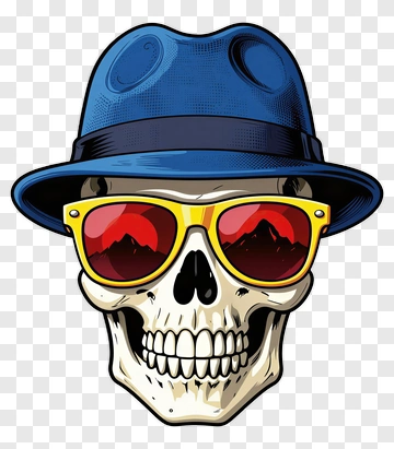 Skull Wearing Blue Hat And Sunglasses PNG