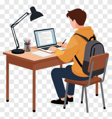 Student Studying At Desk PNG