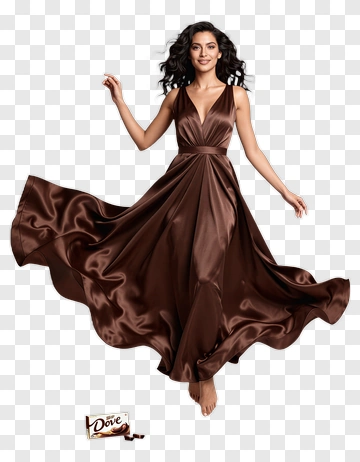 Woman In Brown Silk Dress With Dove Chocolate PNG