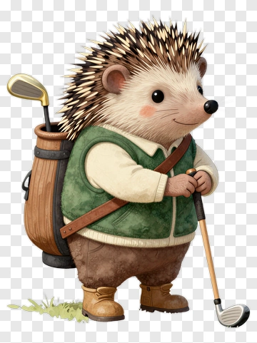 Adorable Hedgehog Golfer PNG