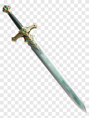 Elegant Sword With Emerald And Gold Accents PNG